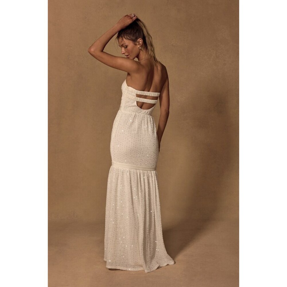 Lulus Sutri Cream Crochet Sequin Strapless Maxi Dress White - Size XS